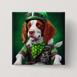 Chapa Cuadrada Brittany Spaniel conduciendo bicicleta Día de San 