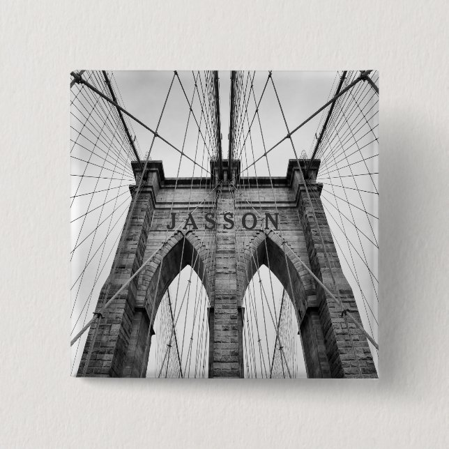 Chapa Cuadrada Brooklyn Bridge Black & White Photo (Anverso)