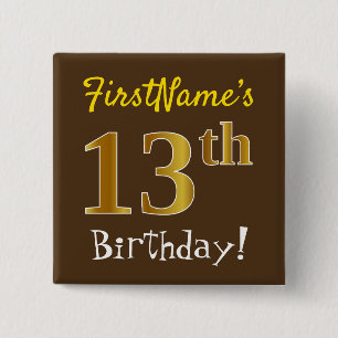 Chapa Cuadrada Brown, Faux Gold 13th Birthday, Con Nombre Persona