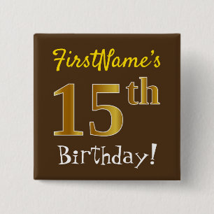 Chapa Cuadrada Brown, Faux Gold 15th Birthday, Con Nombre Persona