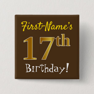 Chapa Cuadrada Brown, Faux Gold 17th Birthday, Con Nombre Persona