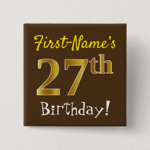Chapa Cuadrada Brown, Faux Gold 27th Birthday, con nombre persona