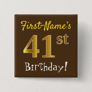 Chapa Cuadrada Brown, Faux Gold 41st Birthday, Con Nombre Persona