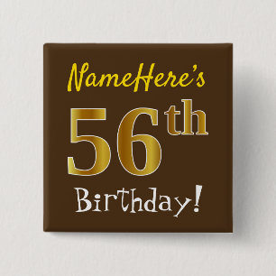 Chapa Cuadrada Brown, Faux Gold 56th Birthday, Con Nombre Persona