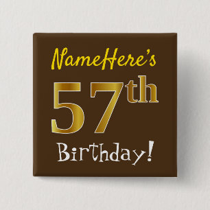 Chapa Cuadrada Brown, Faux Gold 57th Birthday, Con Nombre Persona