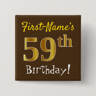 Chapa Cuadrada Brown, Faux Gold 59th Birthday, Con Nombre Persona