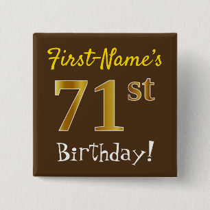 Chapa Cuadrada Brown, Faux Gold 71st Birthday, Con Nombre Persona