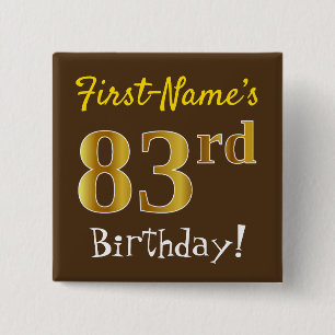 Chapa Cuadrada Brown, Faux Gold 83rd Birthday, Con Nombre Persona