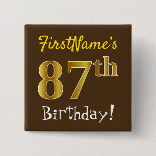 Chapa Cuadrada Brown, Faux Gold 87th Birthday, con nombre persona