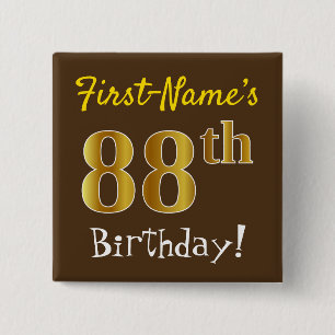 Chapa Cuadrada Brown, Faux Gold 88th Birthday, Con Nombre Persona
