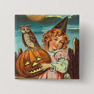 Chapa Cuadrada Bruja de Halloween del vintage