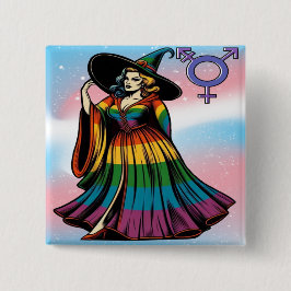 Chapa Cuadrada Bruja Transgénero En Ropa De Bandera Arcoiris