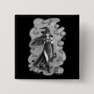 Chapa Cuadrada Bruja y muñeca Halloween