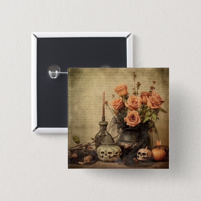 Chapa Cuadrada Brujería de Halloween vintage (4) (Anverso y reverso)