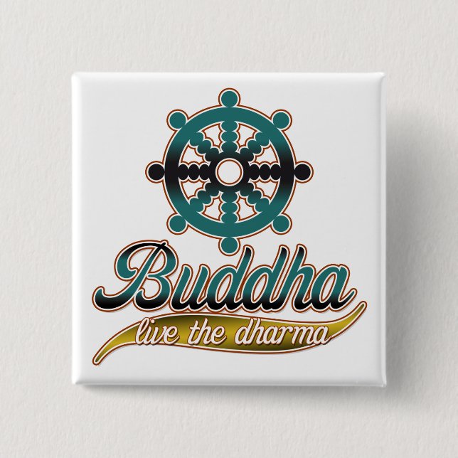 Chapa Cuadrada Buda vive el Dharma (Anverso)