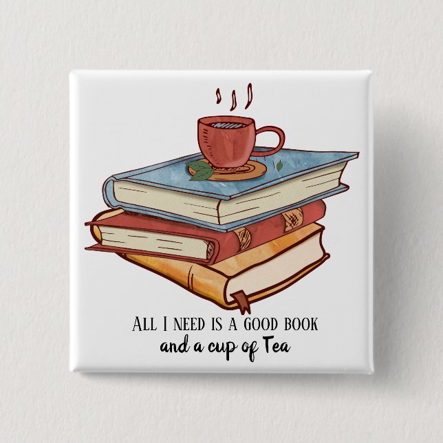 Chapa Cuadrada Buen libro taza de té leyendo taza lindo (Anverso)