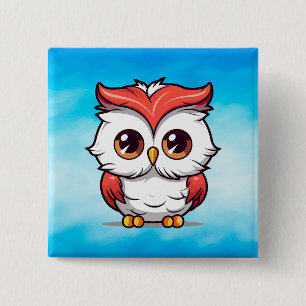 Chapa Cuadrada Búho de dibujos animados de estilo Kawaii hermoso