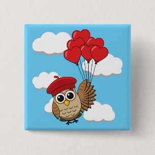 Chapa Cuadrada Búho lindo volando con globos cardíacos