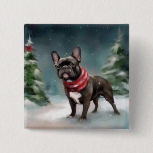 Chapa Cuadrada Bulldog Francés en Navidad con Nieve