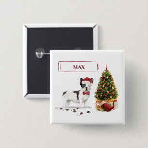 Chapa Cuadrada Bulldog Francés negro y blanco de Navidad 