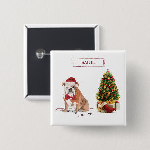 Chapa Cuadrada Bulldog inglés Navidades graciosos perro con árbol