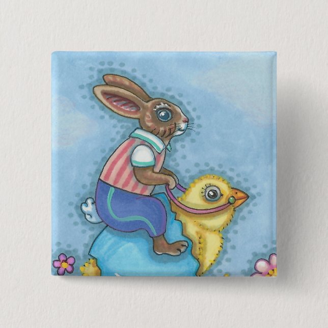 CHAPA CUADRADA BUNNY ORIENTAL, CHICK WHIMSICAL VACACIONES BUTTON  (Anverso)