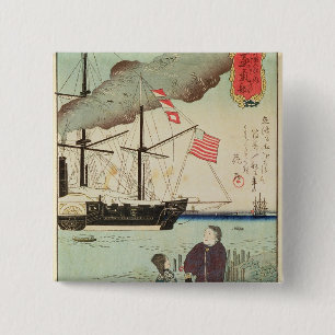 Chapa Cuadrada Buque de guerra americano en un puerto japonés