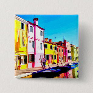 Chapa Cuadrada Burano, pintura de la acuarela de Venecia