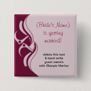 Chapa Cuadrada Burgandy Boda Bridal Shower Name Pins
