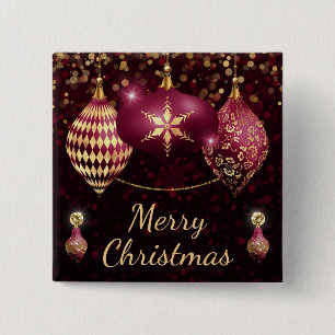 Chapa Cuadrada Burgundy y Adornos Navideños Dorados Feliz Navidad