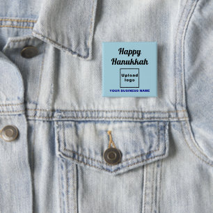 Chapa Cuadrada Business Hanukkah Saludo en Light Blue Square
