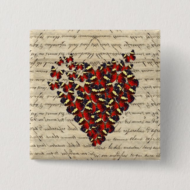 Chapa Cuadrada Butterfies románticos del vintage (Anverso)