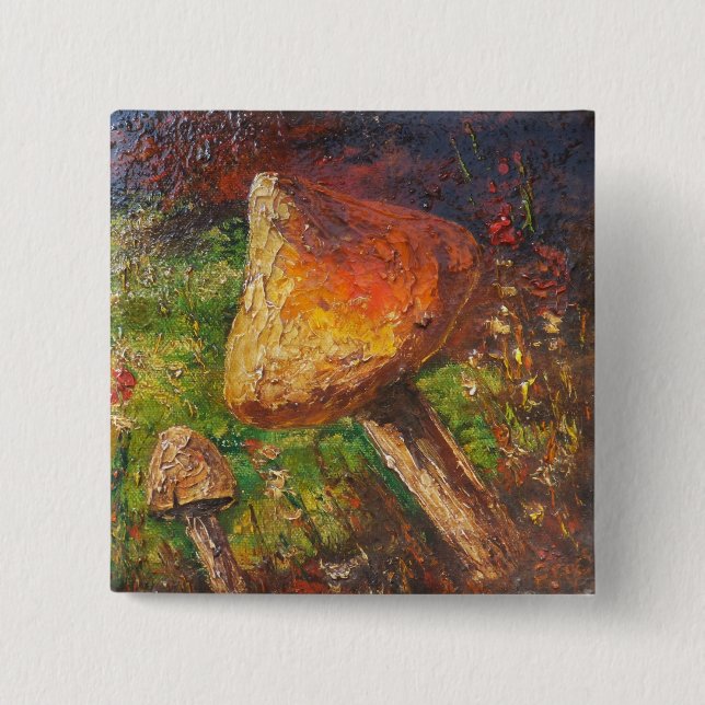 Chapa Cuadrada Button Ann Hayes Pintando champiñón (Anverso)