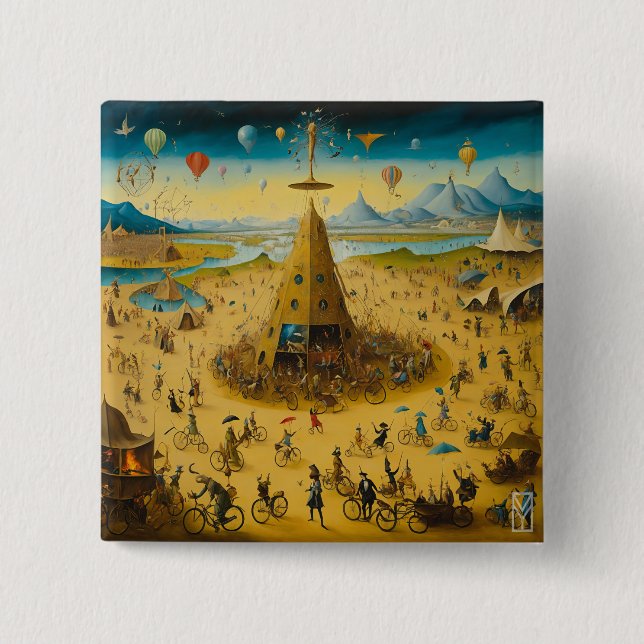 Chapa Cuadrada Button Bosch and the Chaos of Burning Man (Anverso)