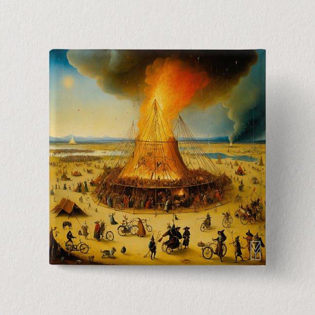 Chapa Cuadrada Button Burning Man in Boschian Vision (Anverso)