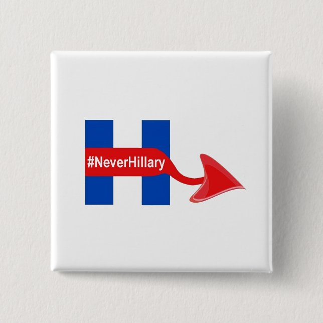 Chapa Cuadrada Button Never Hillary (Anverso)