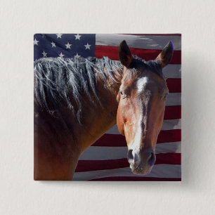 Chapa Cuadrada Caballo americano y bandera cuartos - patrióticos