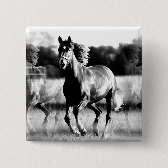 Chapa Cuadrada Caballo de carreras de B&W (Anverso)