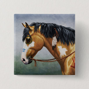 Chapa Cuadrada Caballo de Guerra Nativo Americano Buckskin Pinto