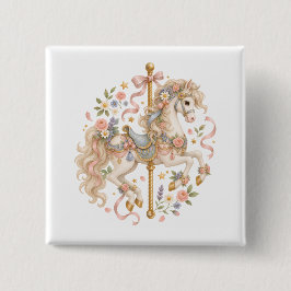 Chapa Cuadrada Caballo de tiovivo mágico con diseño floral