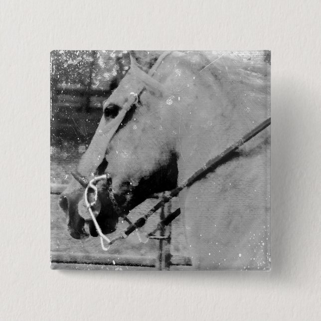 Chapa Cuadrada Caballo en blanco y negro (Anverso)