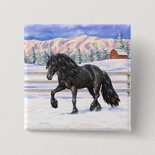 Chapa Cuadrada Caballo Friesiano Negro Borrador En Nieve