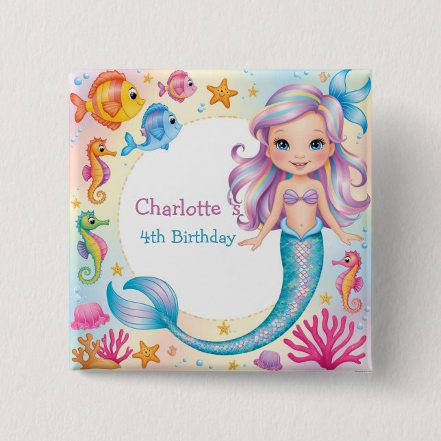 Chapa Cuadrada Caballo marino de sirena arcoiris (Anverso)