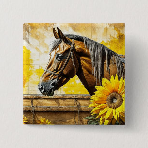 Chapa Cuadrada Caballo y Girasol Arte Hermoso de IA