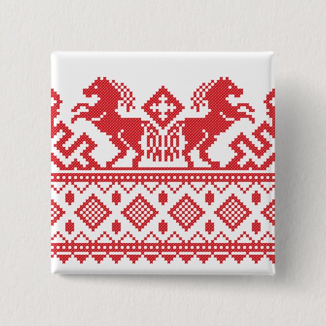 Chapa Cuadrada Caballos de cría rojos (Anverso)