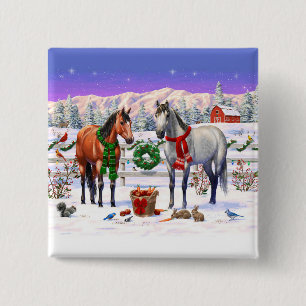Chapa Cuadrada Caballos navidades en nieve
