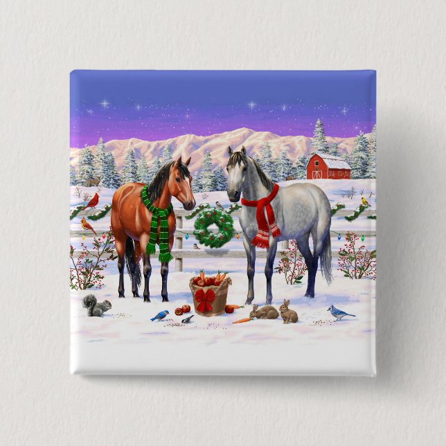 Chapa Cuadrada Caballos navidades en nieve (Anverso)