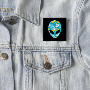 Chapa Cuadrada Cabeza de Alien Hawaiano - Alien Divertido
