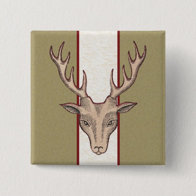 Chapa Cuadrada Cabeza de ciervo marrón cara de negro puesta a ray (Anverso)