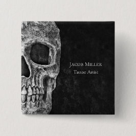 Chapa Cuadrada Cabeza De Cráneo Gótica Tatuaje Blanco Y Negro